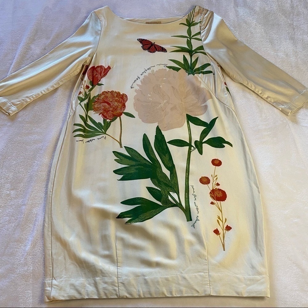 H&M Wool Blend Floral Butterfly Boho Mini Dress 3/4 Length Sleeve Cream Size 6 - Picture 12 of 16